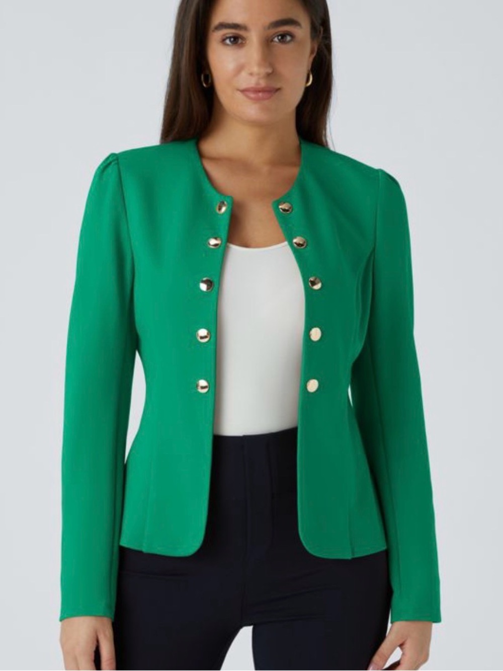 HALARA Emerald Green Gold-Button Crested Blazer